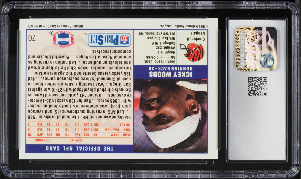 1989 Pro Set Football Ickey Woods ROOKIE #70 CGC 9.5 MINT+