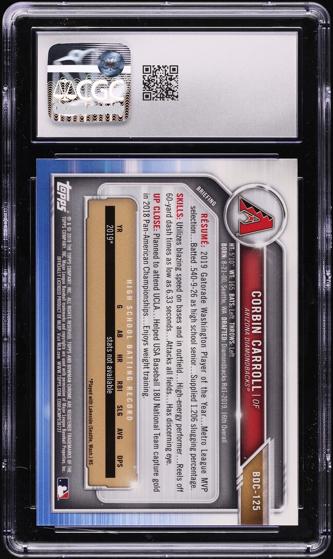 2019 Bowman Chrome Draft Corbin Carroll PROSPECT #BDC-125 CGC 10 GEM MINT