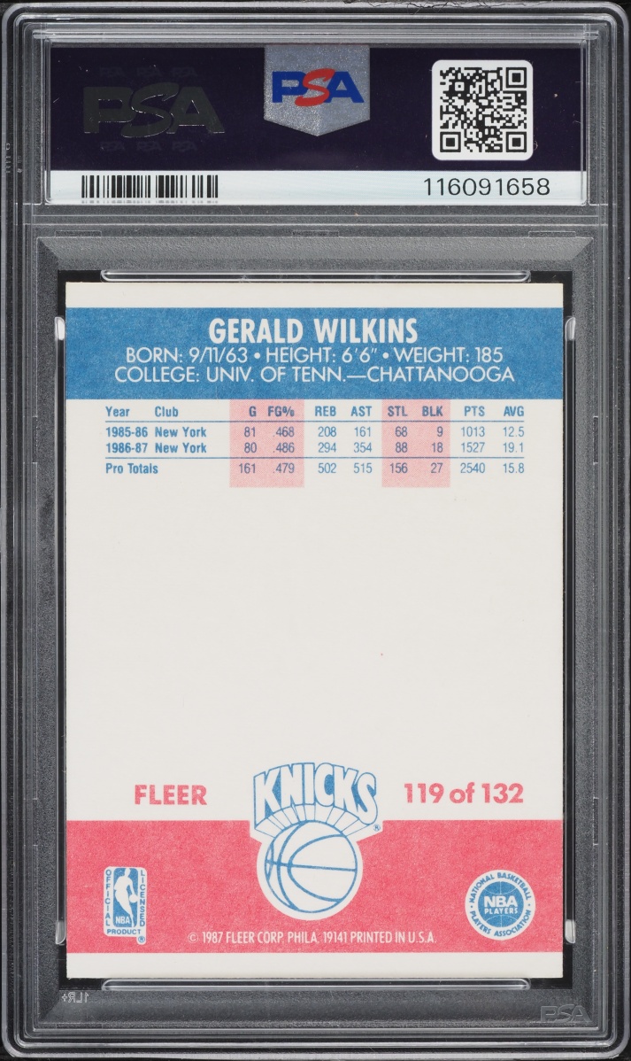 1987 Fleer Basketball Gerald Wilkins AUTO DNA 10 #119 PSA 6 EXMT