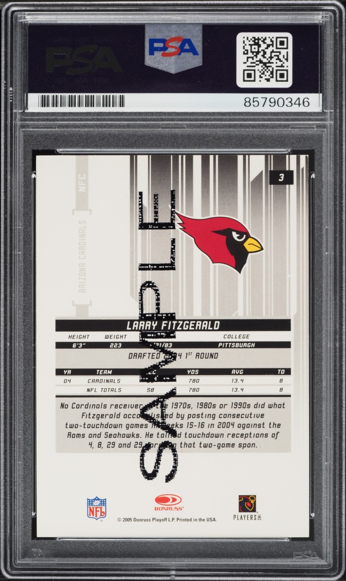 Larry Fitzgerald Signed Autographed Trading Card AUTO PSA/DNA 9