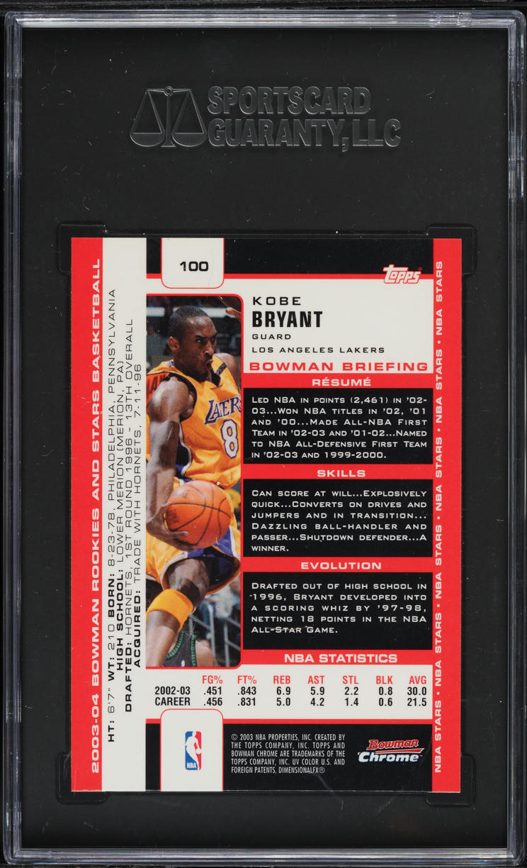 2003 Bowman Chrome Kobe Bryant #100 SGC 9 MINT