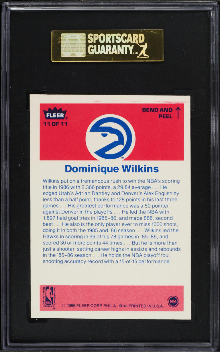 1986 Fleer Sticker Dominique Wilkins ROOKIE #11 SGC 8 NM-MT