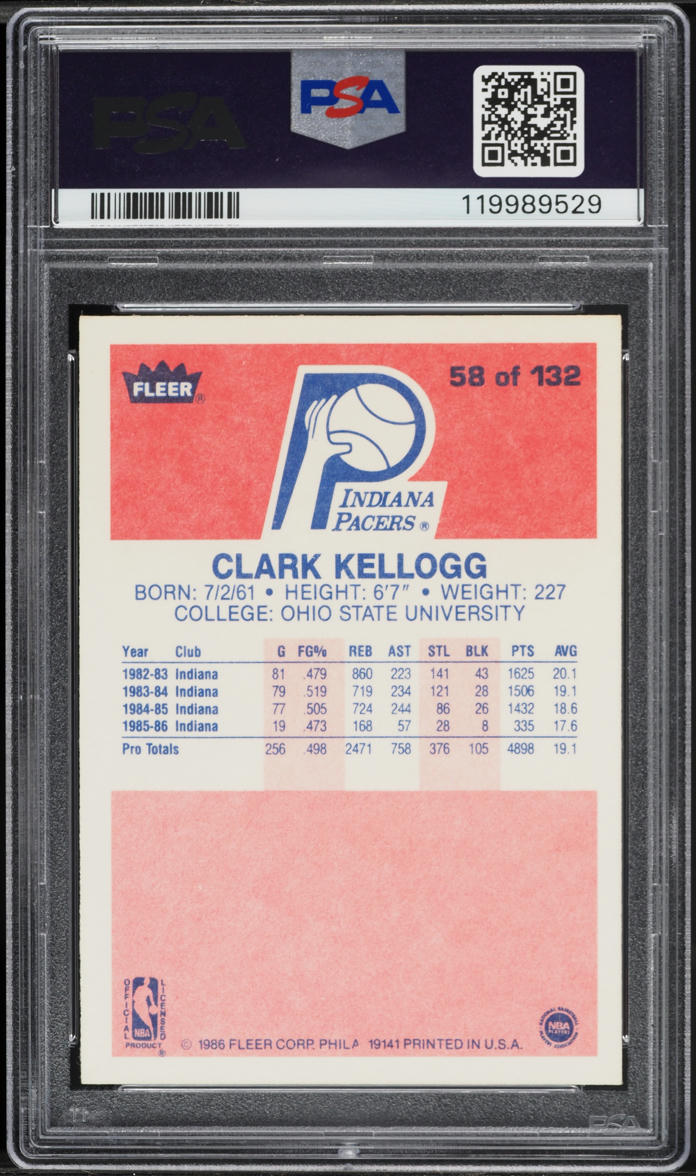 1986 Fleer Basketball Clark Kellogg #58 PSA 7 NRMT