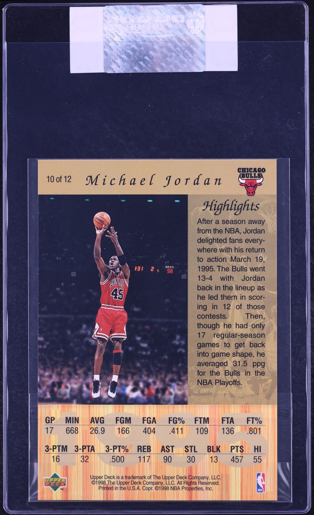 1998 Upper Deck Gatorade Michael Jordan #10 CGC AUTH