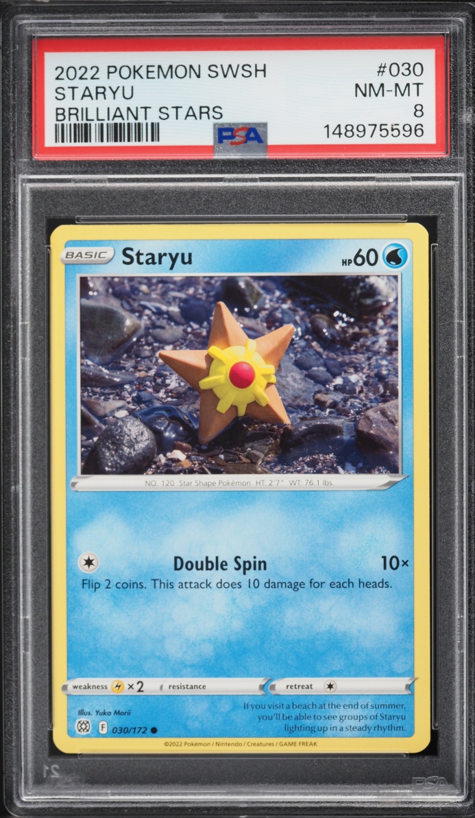 2022 Pokemon Sword & Shield Brilliant Stars Staryu #030 PSA 8 NM-MT