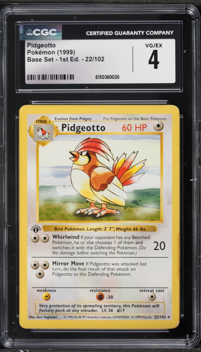1999 Pokemon Base Set Shadowless 1st Edition Pidgeotto #22 CGC 4 VGEX