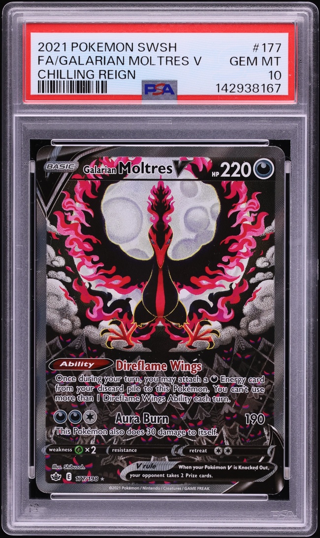 2021 Pokemon Sword & Shield Chilling Reign Alt Art Galarian Moltres V #177 PSA 10 GEM MINT