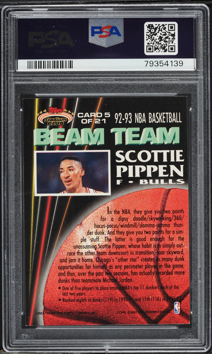 1992 Stadium Club Beam Team Members Only Scottie Pippen #5 PSA 9 MINT - Photo 2