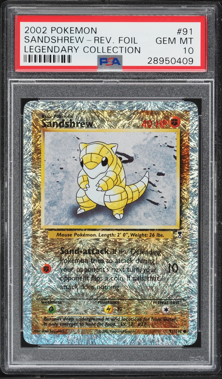 2002 Pokemon Legendary Collection Reverse Holo Sandshrew #91 PSA 10 GEM MINT