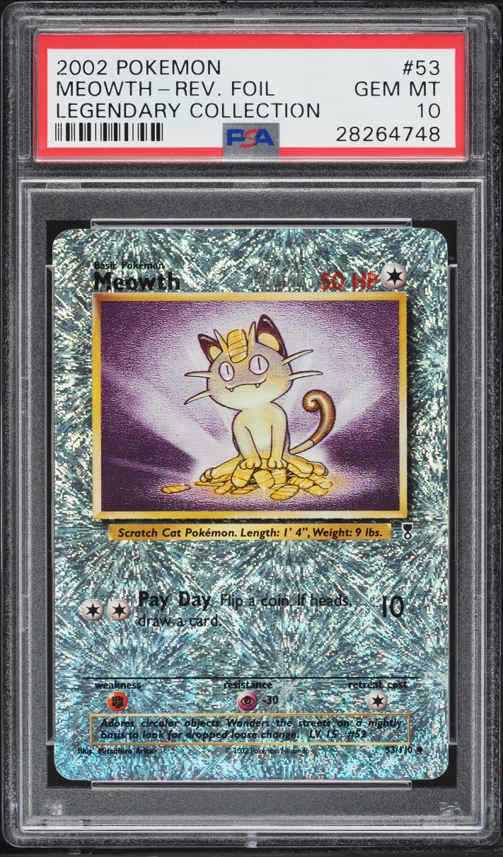 2002 Pokemon Legendary Collection Reverse Holo Meowth #53 PSA 10 GEM MINT
