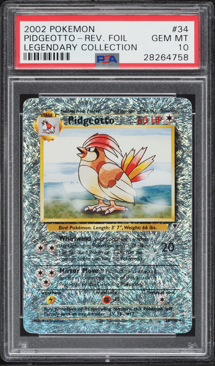 2002 Pokemon Legendary Collection Reverse Holo Pidgeotto #34 PSA 10 GEM MINT
