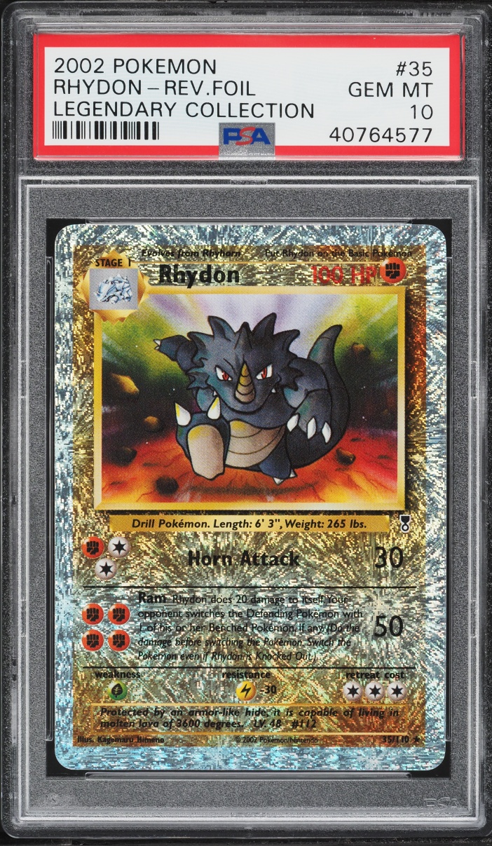 2002 Pokemon Legendary Collection Reverse Holo Rhydon #35 PSA 10 GEM MINT