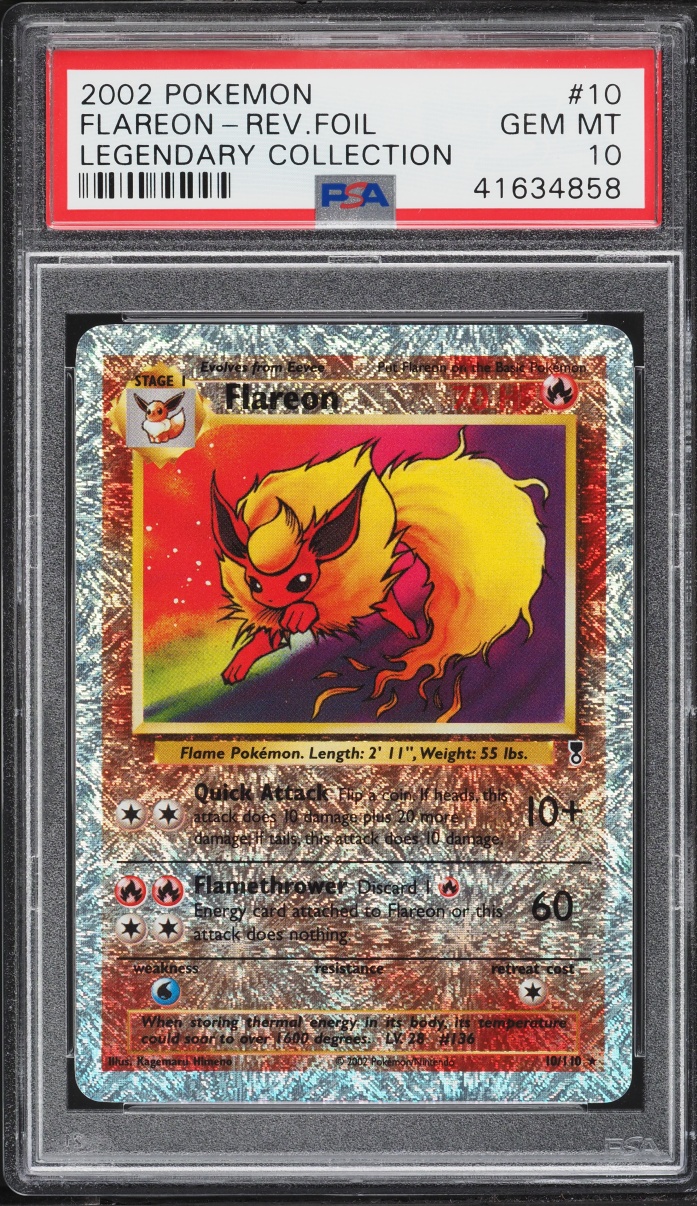 2002 Pokemon  Legendary Collection Reverse Holo Flareon #10 PSA 10 GEM MINT
