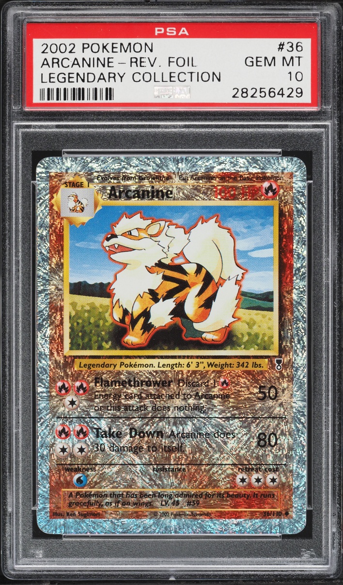 2002 Pokemon Legendary Collection Reverse Holo Arcanine #36 PSA 10 GEM MINT