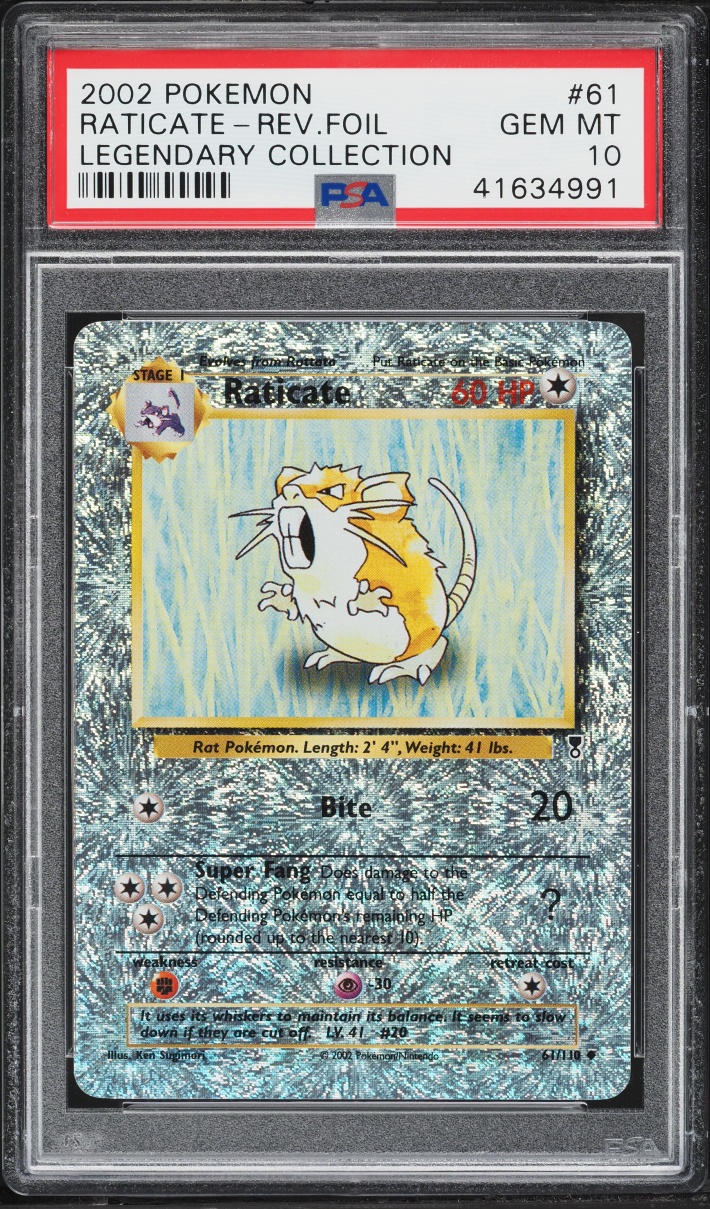 2002 Pokemon Legendary Collection Reverse Holo Raticate #61 PSA 10 GEM MINT