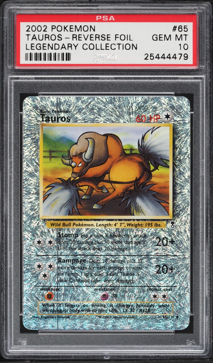 2002 Pokemon Legendary Collection Reverse Holo Tauros #65 PSA 10 GEM MINT