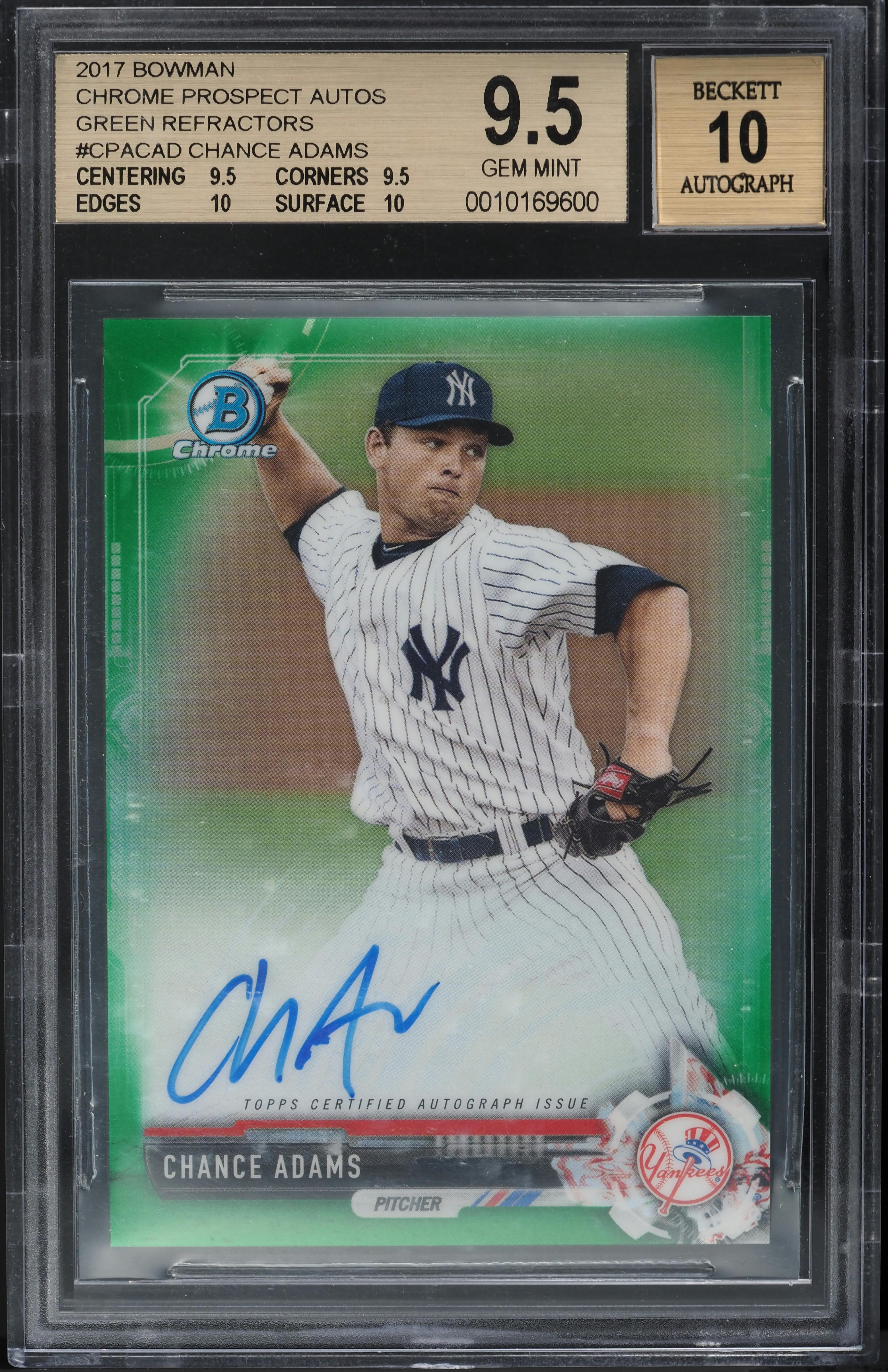 人気新品入荷 2017 Bowman Chrome Green Refractor Chance Adams ROOKIE AUTO スポーツ選手