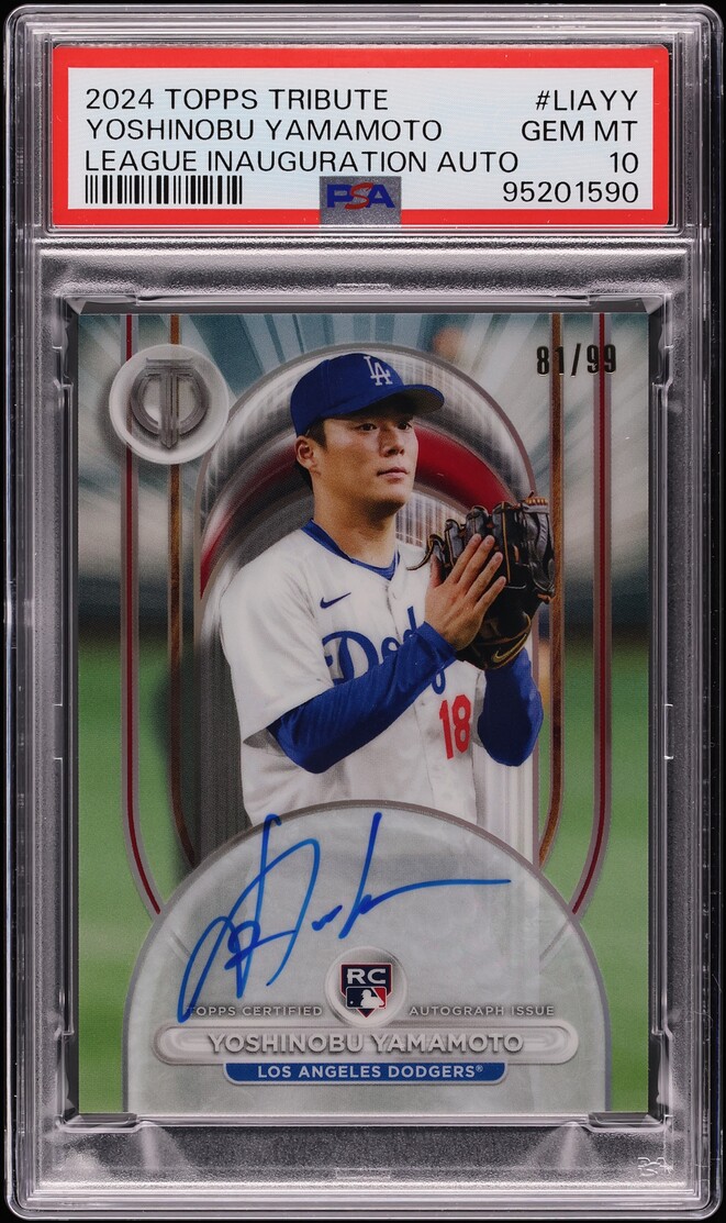 2024 Topps Tribute League Inauguration Yoshinobu Yamamoto ROOKIE AUTO /99 #LIA-YY PSA 10 GEM