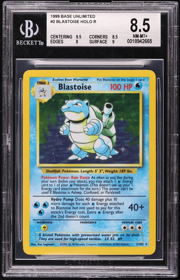 1999 Pokemon Base Set Holo Blastoise #2 BGS 8.5 NM-MT+