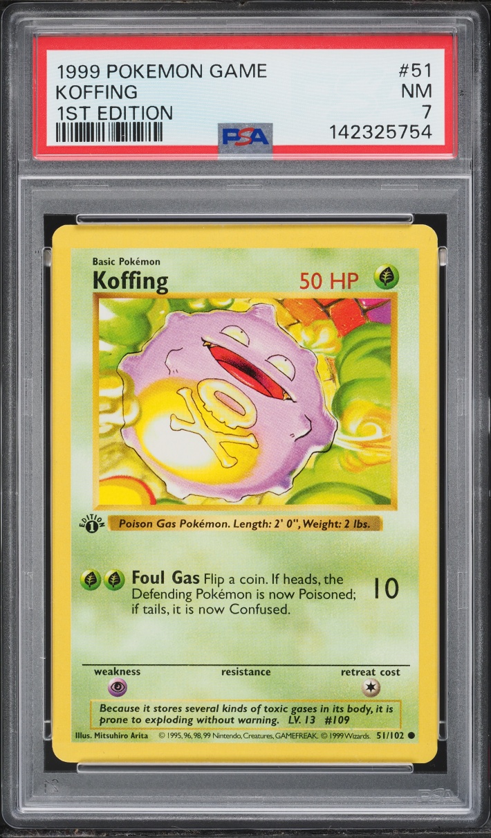 1999 Pokemon Base Set Shadowless 1st Edition Koffing #51 PSA 7 NRMT