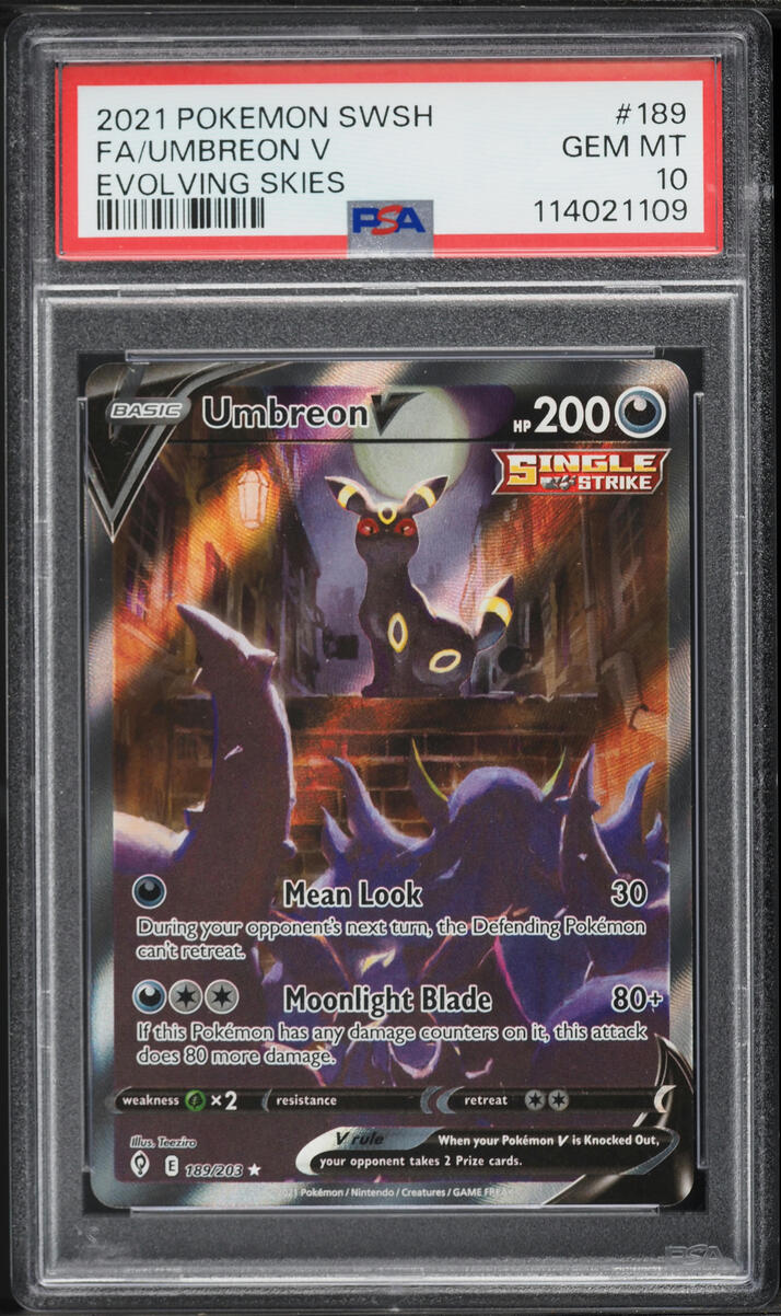 2021 Pokemon Sword & Shield Evolving Skies Alt Art Umbreon V #189 PSA 10 GEM MINT