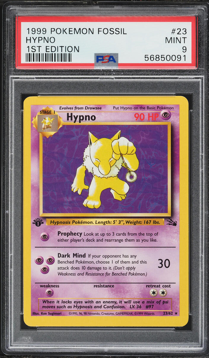 1999 Pokemon Fossil 1st Edition Hypno #23 PSA 9 MINT
