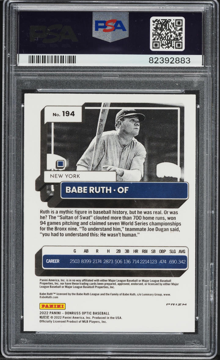 2022 Donruss Optic White Sparkle Babe Ruth #194 PSA 9 MINT