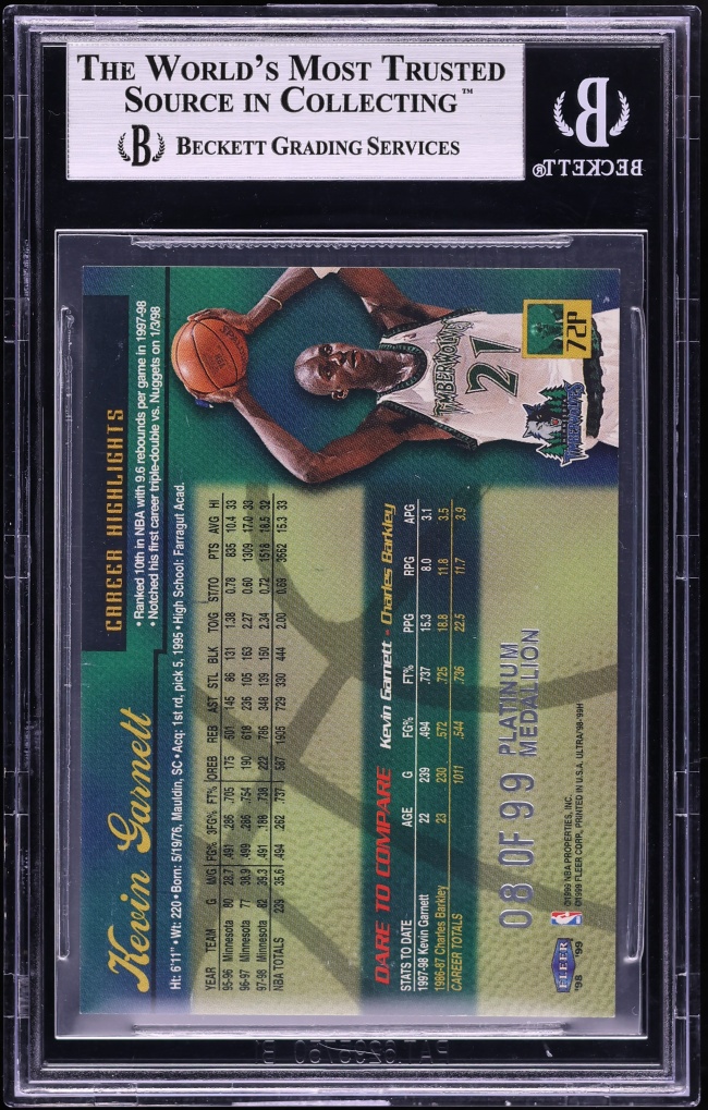 1998 Ultra Platinum Medallion Kevin Garnett /99 #72 BGS 9 MINT