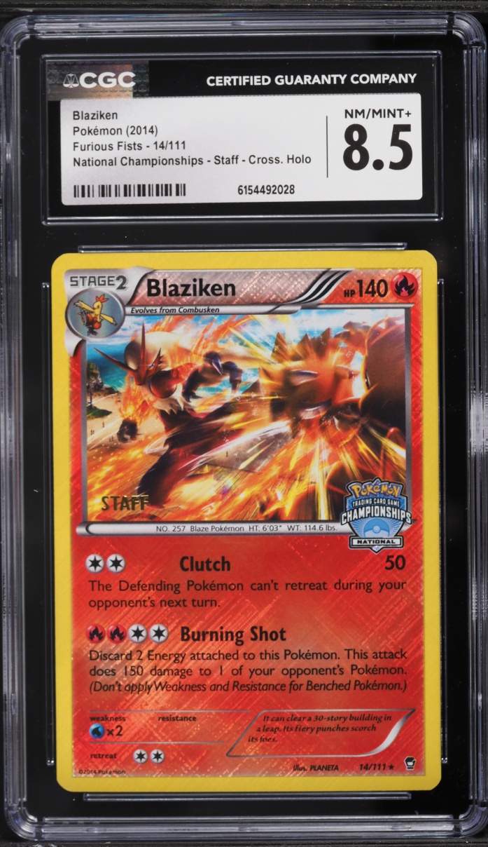 2014 Pokemon XY Furious Fists National Championships Staff Cross. Holo Blaziken #14 CGC 8.5