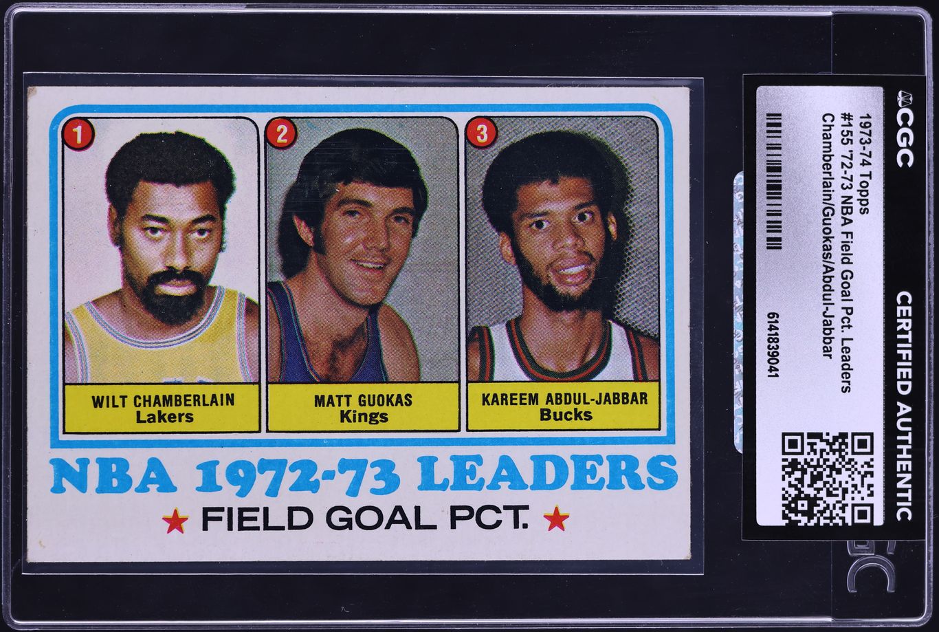 1973 Topps Basketball Wilt Chamberlain Kareen Abdul-Jabbar LDRS #155 CGC AUTH