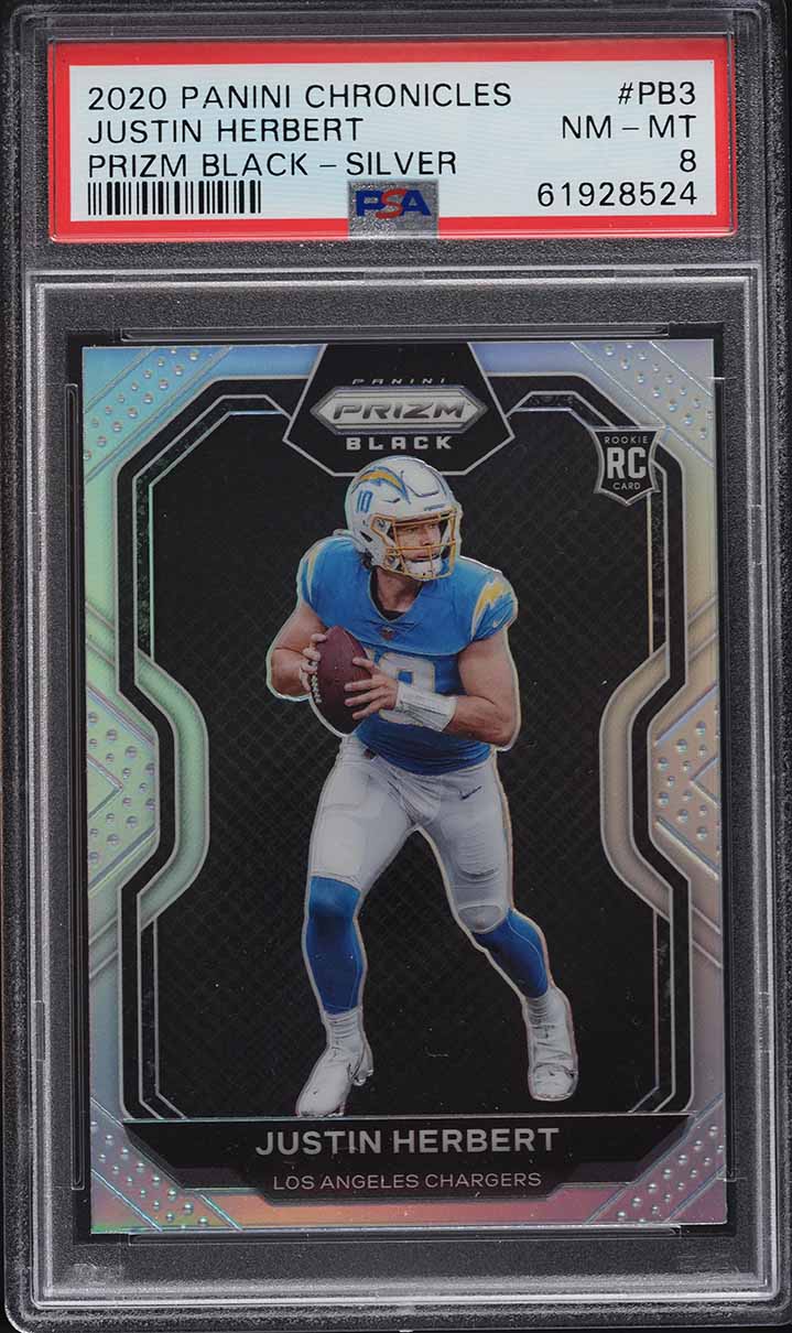 2020 Panini Chronicles Black Silver Prizm Justin Herbert ROOKIE #PB3 PSA 8