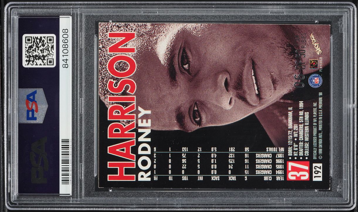 1998 Skybox Premium Star Rubies Rodney Harrison /50 #192 PSA 6 EXMT