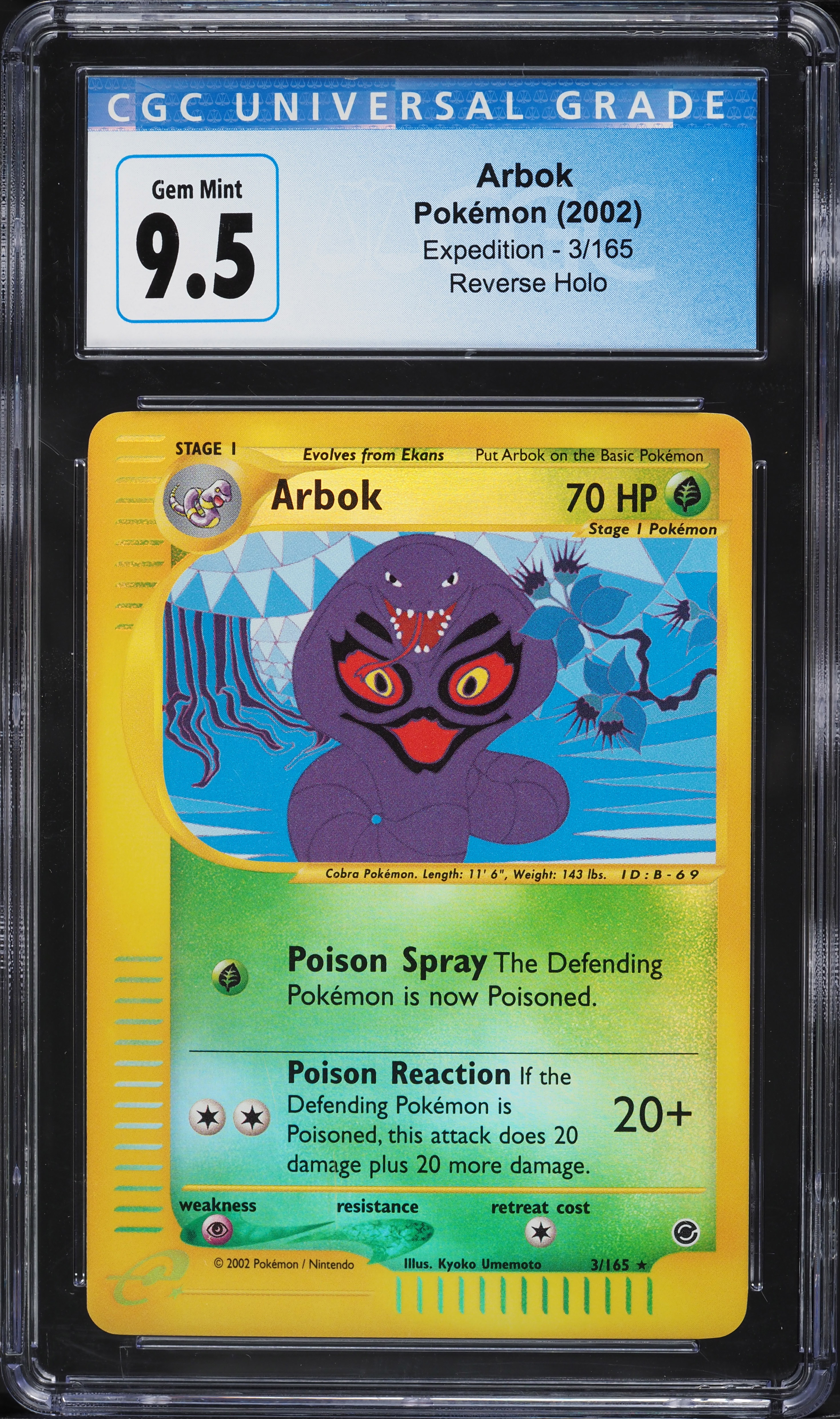 2002 Pokemon Expedition Reverse Holo Arbok #3 CGC 9.5 GEM MINT
