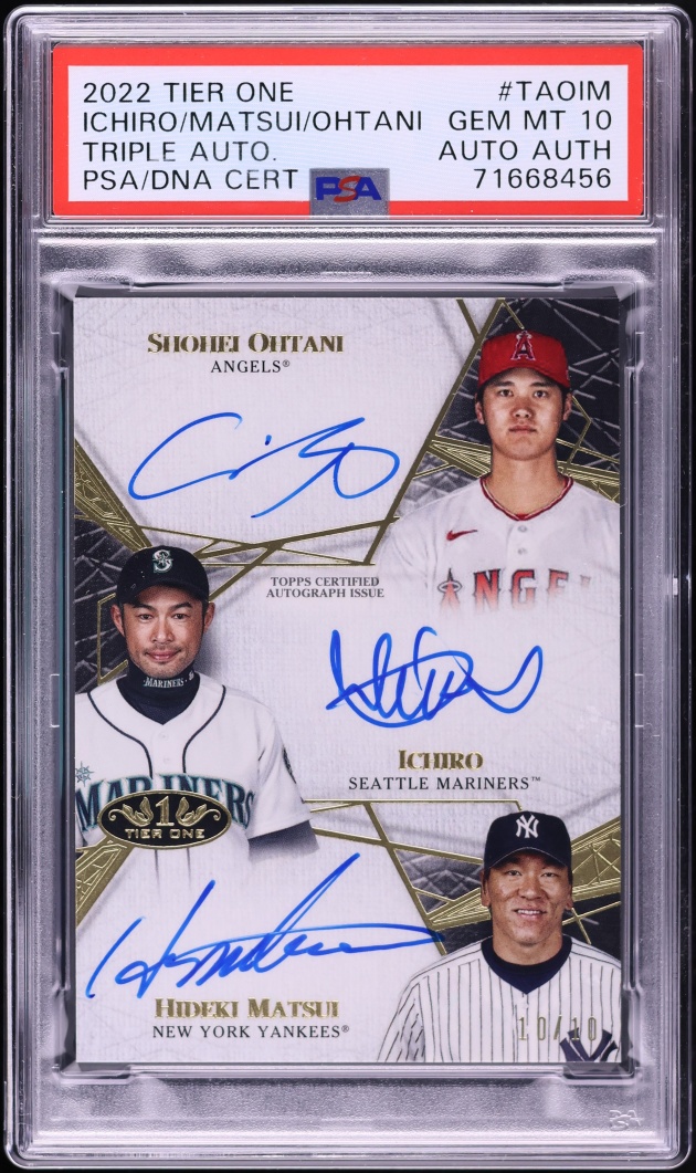 2022 Topps Tier One Triple Ichiro Hideki Matsui & Shohei Ohtani AUTO 10/10 #TA-OIM PSA 10 GEM