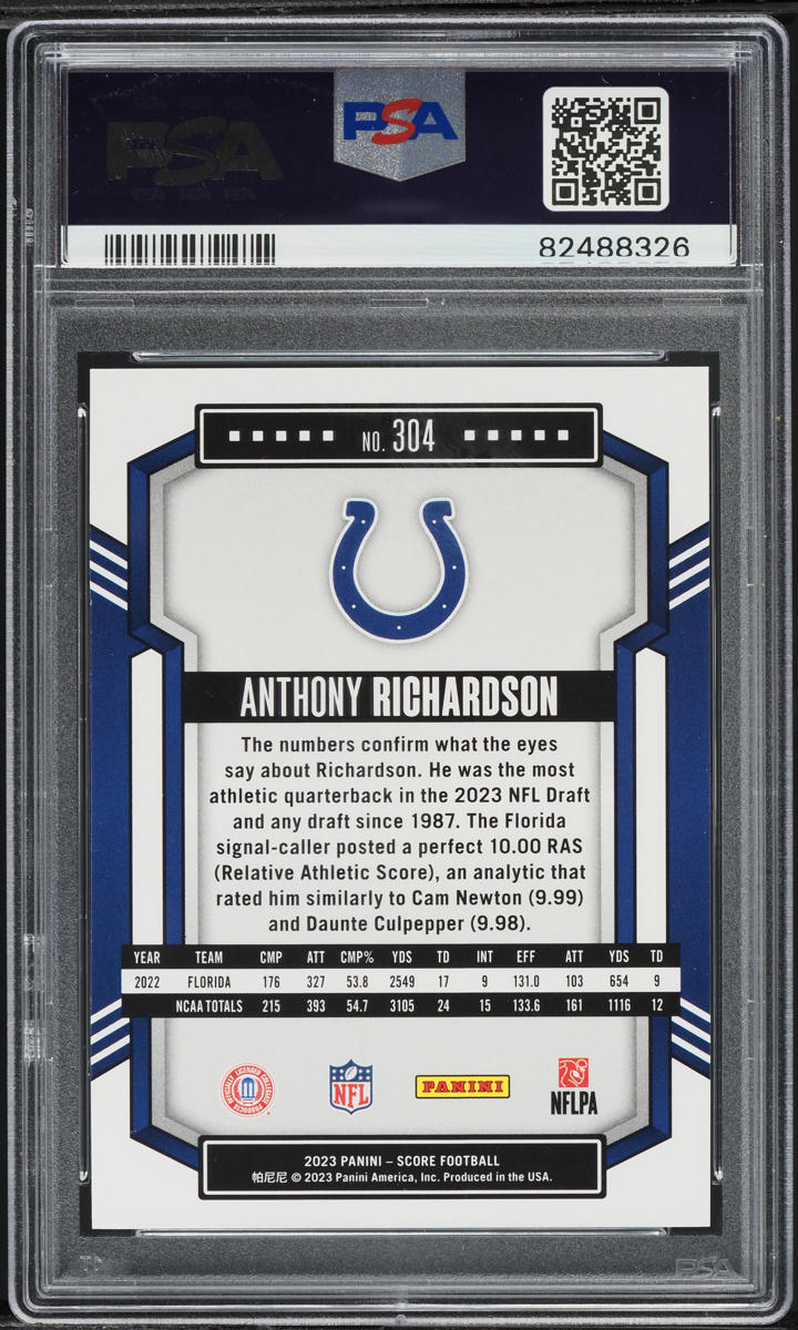 2023 Score Football Anthony Richardson ROOKIE #304 PSA 10 GEM MINT