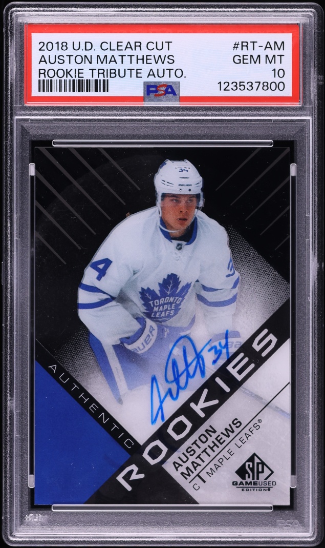 2018 Upper Deck Clear Cut Rookie Tribute Auston Matthews AUTO #RT-AM PSA 10 GEM MINT