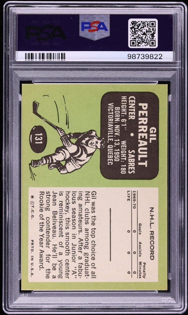 1970 Topps Hockey Gil Perreault ROOKIE #131 PSA 8 NM-MT