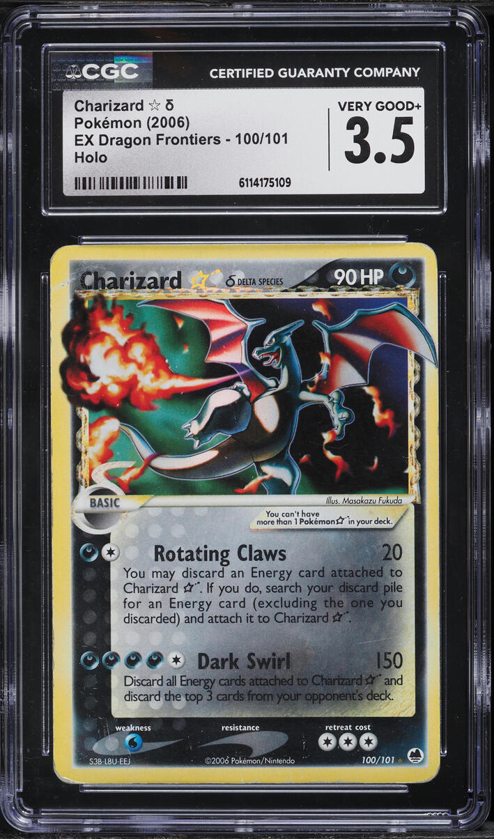 2006 Pokemon EX Dragon Frontiers Holo Gold Star Charizard #100 CGC 3.5 VG+