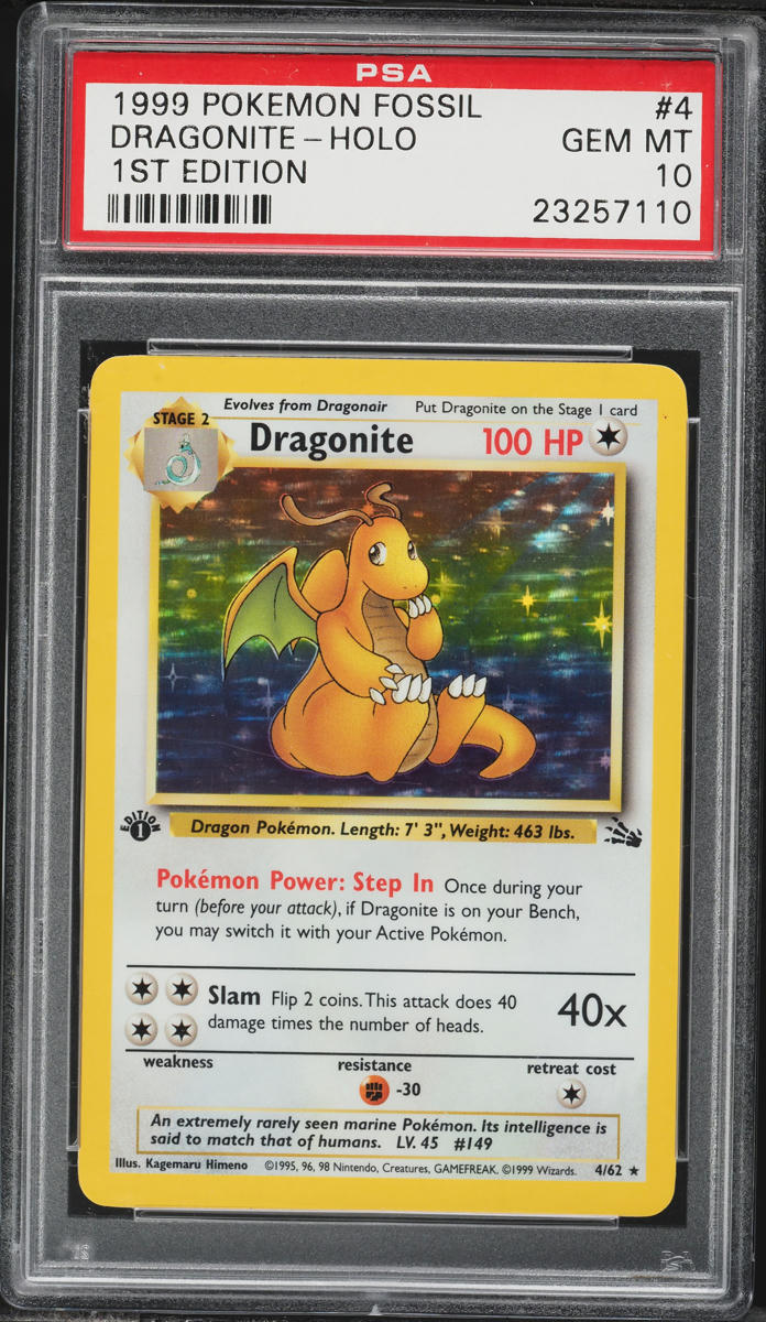 1999 Pokemon Fossil 1st Edition Holo Dragonite #4 PSA 10 GEM MINT