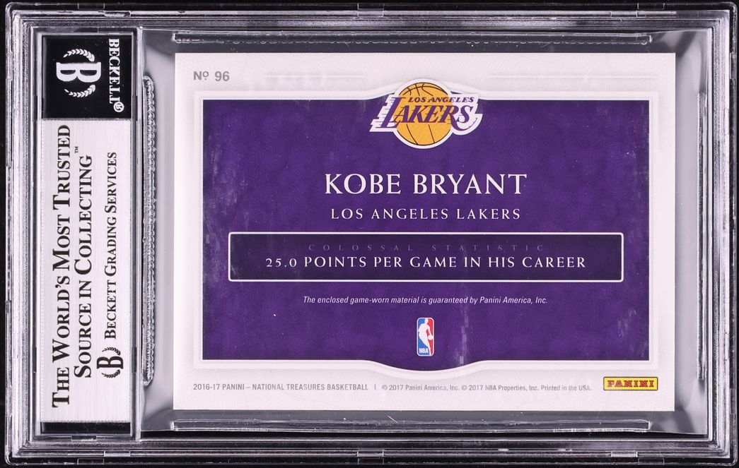 2016 National Treasures Colossal Kobe Bryant NBA LOGOMAN TAG PATCH 1/2 #96 BGS 8.5 NM-MT+