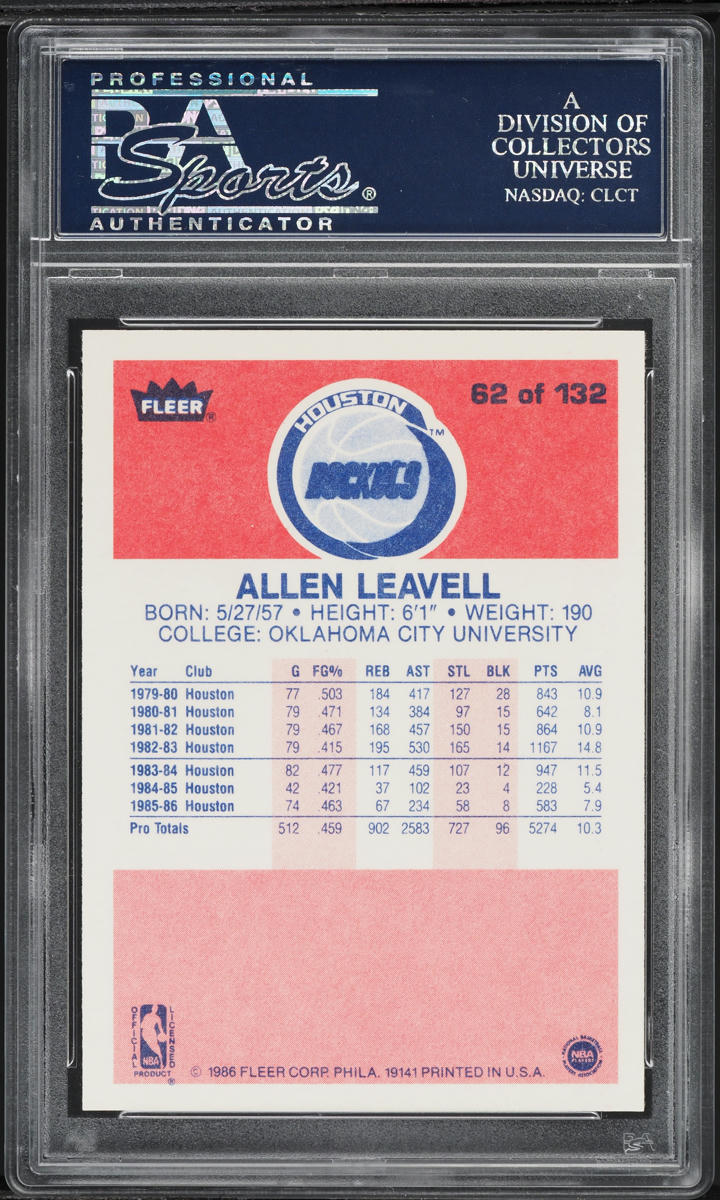 1986 Fleer Basketball Allen Leavell #62 PSA 10 GEM MINT