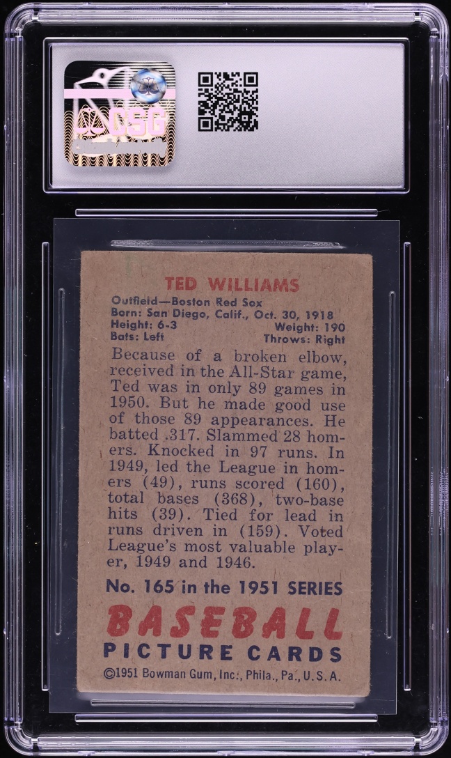 1951 Bowman Ted Williams #165 CSG 3 VG