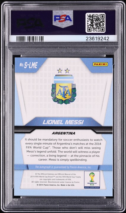2014 Panini Prizm World Cup Lionel Messi AUTO #S-LME PSA 10 GEM MINT