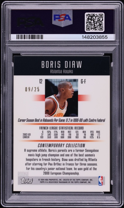 2003 Topps Contemporary Collection Gold Boris Diaw ROOKIE /25 #12 PSA 8 NM-MT