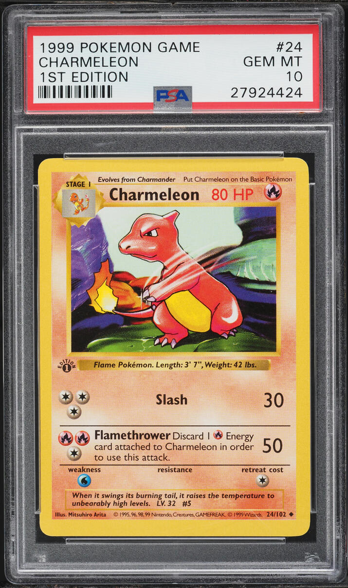 1999 Pokemon Base Set Shadowless 1st Edition Charmeleon #24 PSA 10 GEM MINT