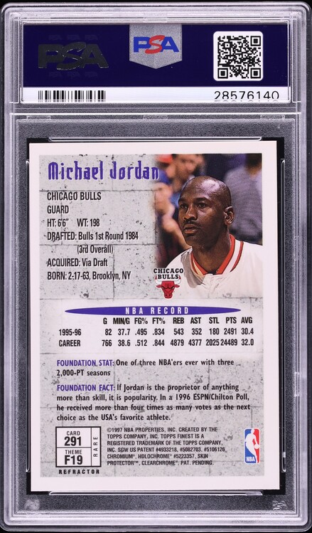 1996 Finest Gold Refractor Michael Jordan #291 PSA 10 GEM MINT