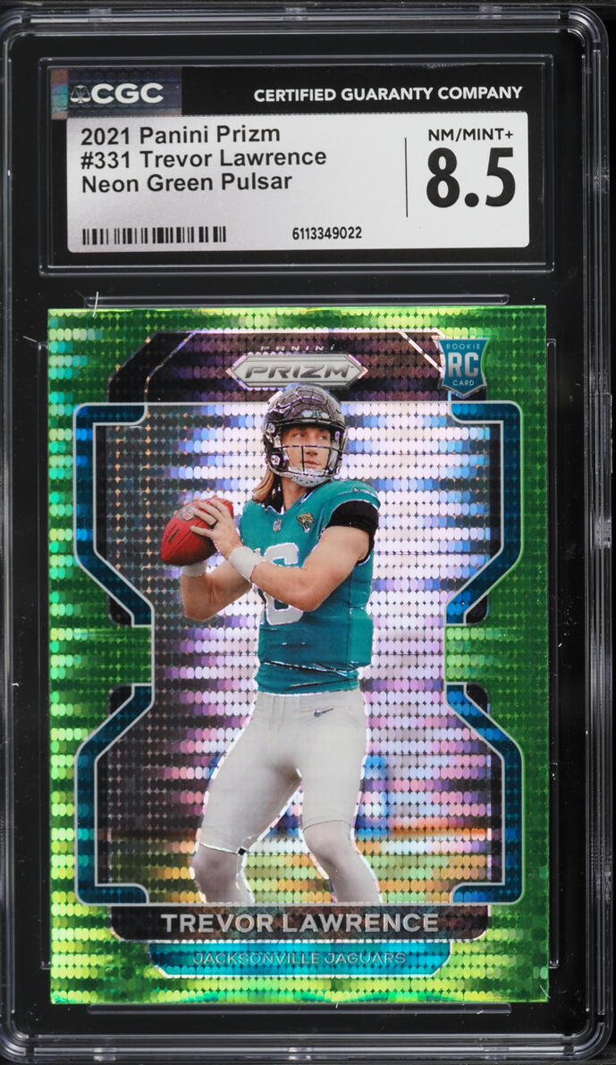 2021 Panini Prizm Neon Green Pulsar Trevor Lawrence ROOKIE #331 CGC 8.5 NM-MT+