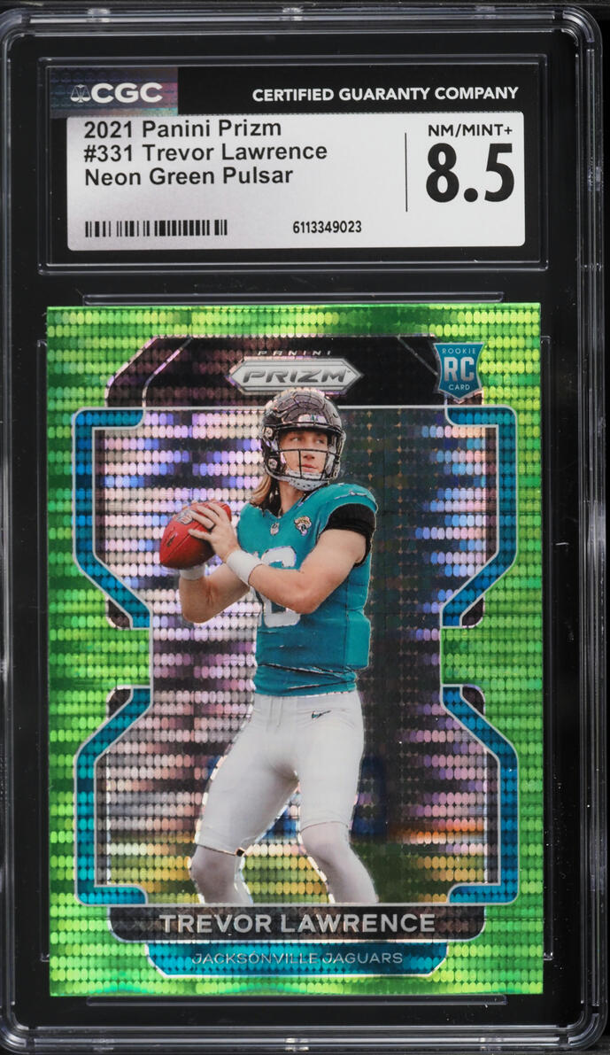 2021 Panini Prizm Neon Green Pulsar Trevor Lawrence ROOKIE #331 CGC 8.5 NM-MT+