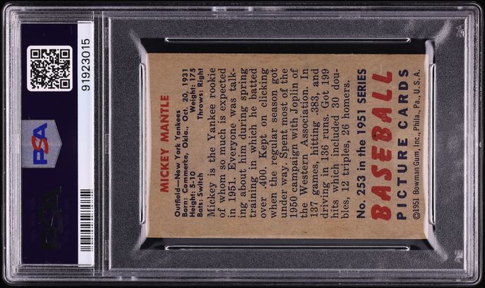 1951 Bowman Mickey Mantle ROOKIE #253 PSA 4 VGEX
