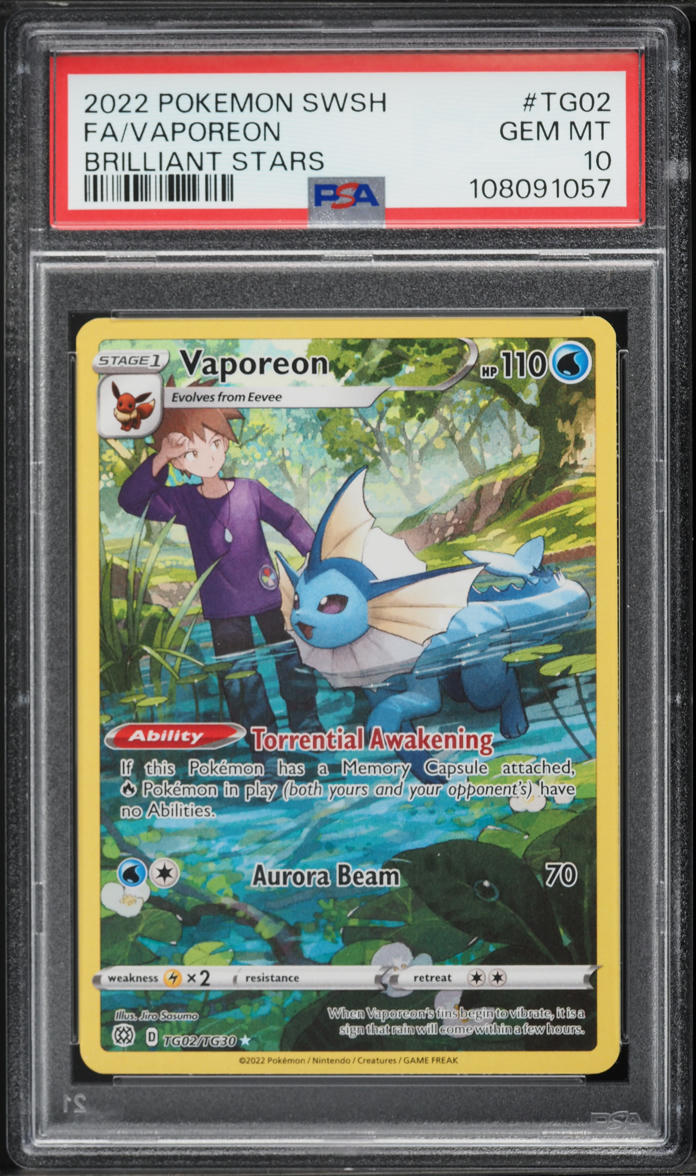 2022 Pokemon Sword & Shield Brilliant Stars Trainers Gallery Vaporeon #TG02 PSA 10 GEM MINT